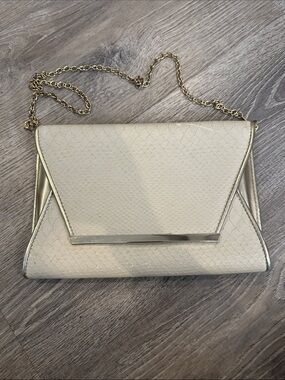 Aldo Ivory Textured Envelope Crossbody Clutch with Gold Chain